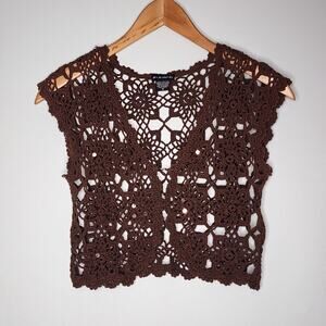 🌻3 for $18 Vintage Brown Crochet Crop Shrug Sweater Women's Size Small